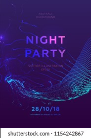 Disco party poster vector template with liquid flow particles background for music event flyers, banners and posters. Eps10 vector illustration