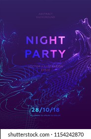 Disco party poster vector template with liquid flow particles background for music event flyers, banners and posters. Eps10 vector illustration