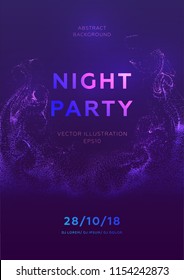 Disco party poster vector template with liquid flow particles background for music event flyers, banners and posters. Eps10 vector illustration