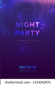 Disco party poster vector template with liquid flow particles background for music event flyers, banners and posters. Eps10 vector illustration