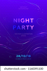 Disco party poster vector template with liquid flow particles and lines background for music event flyers, banners and posters. Eps10 vector illustration