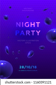 Disco party poster vector template with liquid flow particles bubbles background for music event flyers, banners and posters. Eps10 vector illustration