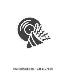 Disco Party vector icon. filled flat sign for mobile concept and web design. Confetti popper and vinyl glyph icon. Symbol, logo illustration. Vector graphics