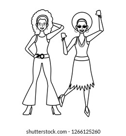 Disco people cartoon in black and white