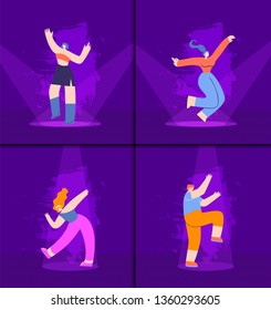 Disco People Music Festival Colorful Flat Cartoon Set Tanz Mann Frau mit Spaß genießen Freizeit Freizeit Erholung Nightclub Party Vektorgrafik Positive Emotion und Freizeit Konzept