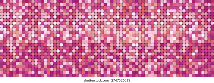 Disco pink sequin gold rose sparkle mosaic background. Retro glam disco ball shine and glitter texture bg. Shining halftone wallpaper, pop up sparkling glitter backdrop