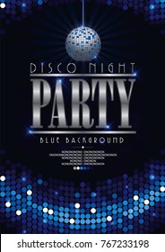 Disco poster celebrating night party background. Retro vinyl disc on bright lights backdrop.