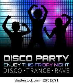Disco poster with dancers silhouettes