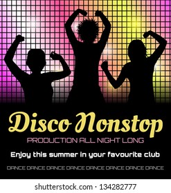 Disco poster with dancers silhouettes