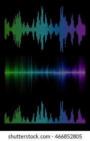 Disco rainbow colored music sound waves for equalizer or waveform design, vector illustration of musical pulse
