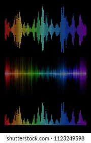 Disco rainbow colored set of music sound waves for equalizer or waveform design, vector illustration of musical pulse