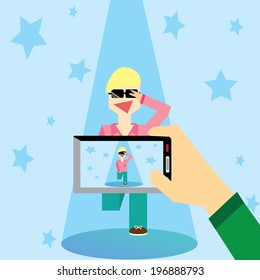Disco retro man with blue background