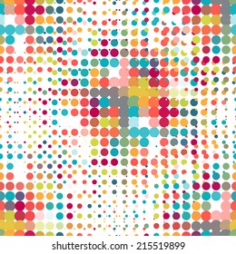 Disco seamless pattern of halftone dots in retro style.
