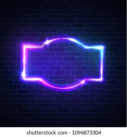Disco show advertising street signage with glowing on brick texture. Night club neon sign on brick wall background. Blank 3d retro frame with shining neon lights. Color vector illustration in 80 style