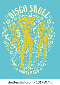 disco skull girls party vector art