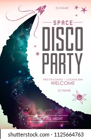Disco space background. Disco party poster on open space background