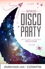 Disco space background. Disco party poster on open space background