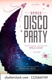 Disco space background. Disco party poster on open space background