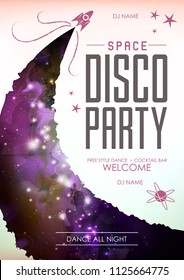 Disco space background. Disco party poster on open space background