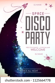 Disco space background. Disco party poster on open space background