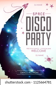 Disco space background. Disco party poster on open space background
