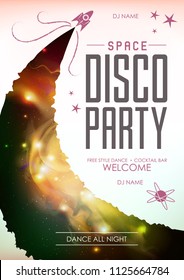 Disco space background. Disco party poster on open space background