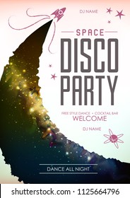 Disco space background. Disco party poster on open space background