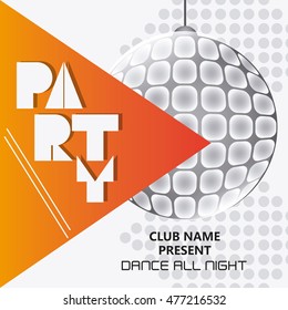 disco sphere shiny party tipography celebration night card advertising icon. Colorful design. Vector illustration