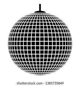 Disco sphere suspended on line rope Discotheque ball Retro night clubs symbol Concept nostalgic party icon black color vector illustration flat style simple image