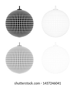 Disco sphere suspended on line rope  symbols black grey set