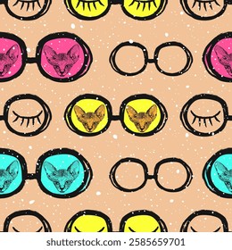 Disco Sphynx Cat Colored Glasses Cartoon Vector