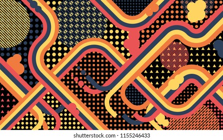 Disco style background. Memphis pattern.