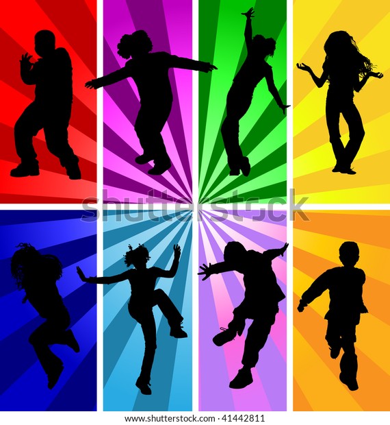 Disco Styled Vector Silhouettes Kids Children Stock Vector (Royalty ...