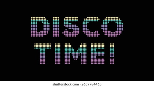 El texto de DISCO TIME! combina el estilo moderno y las tendencias con elementos visuales únicos. Los Vectores son editables en color y escalables. Ideal para diseño y branding.