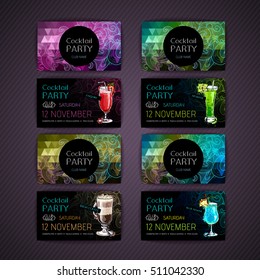 Disco triangle geometric background. Set of Cocktail party card