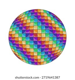 Disco. Vector illustration Disco ball template design isolated transparent background. Colored Disco retro ball. Perfect for retro 60s 70s 90s poster cover decor. EPS 10
