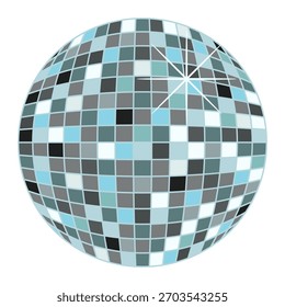 Disco. Vector illustration of realistic retro Disco Ball isolated white background. Perfect Disco party sphere template design. Ideal Disco Ball for retro poster banner . Editable stroke EPS 10