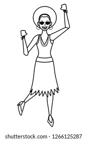 Disco woman cartoon in black and white