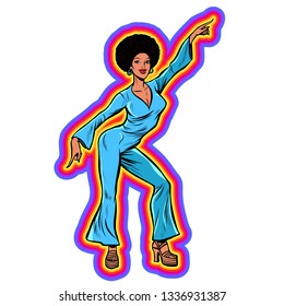 Disco woman dancing, eighties style 80s. Afro hairstyle. Pop art retro vector illustration vintage kitsch