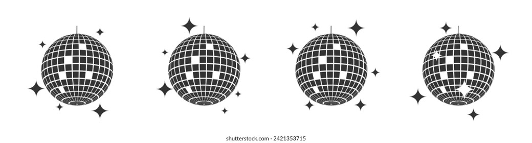 Discobija con brillo. Esferas vintage de discoteca. Espectáculos de fiesta de danza. Balas espejo vintage al estilo discoteca de los años 80 y 90. Símbolos de vida nocturnos. Ilustración plana del vector