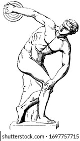 Discobolus befindet sich im Palazzo Massimi in Rom, Vintage-Linie Zeichnung oder Gravur-Illustration.