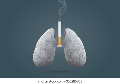 Discoloration on lung because cancer cell happen at lung from smoking. This illustration is medical and health care concept.