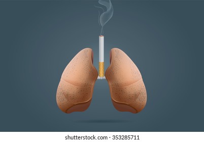Discoloration on lung because cancer cell happen at lung from smoking. This illustration is medical and health care concept.