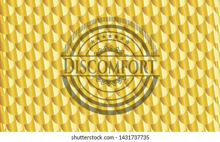 Discomfort shiny golden emblem. Scales pattern. Vector Illustration. Detailed.