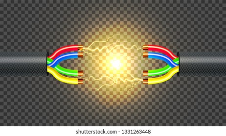 Disconnect Electric Cable Vector. Copper Wire Conductor. Communication Connection Component. 3D Realistic Isolated Illustration
