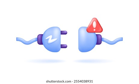 disconnect and error concept. illustration of a plug that is not connected. disconnected cable. warning of power or electricity not available. problem. symbol or icon. minimalist 3d style design