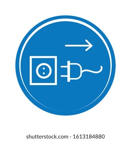 Disconnect mains plug from electrical outlet sign. Plug socket icon