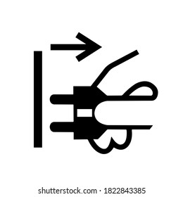 Disconnect Mains Plug From Electrical Outlet Black Icon,Vector Illustration, Isolated On White Background Label. EPS10 