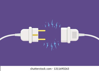 Disconnect Plug with electricity spark. Vector illustration in flat style