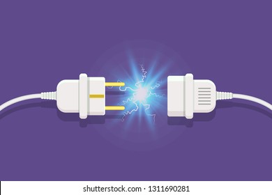 Disconnect Plug with electricity spark. Vector illustration in flat style